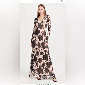 AFRM MONI MAXI Black and Cream Floral Long Sleeve Dress